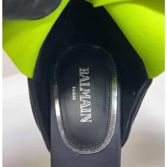 Balmain Runway Heels Size 38 Neon Strap Black Tulle Ruffle Sandals - Picture 8 of 14